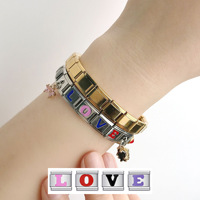 Gelang Kombinasi Modular Italia yang Dipersonalisasi, Gelang Huruf Baja Tahan Karat, Gelang Kalung, Gelang Kaki, Pembuatan Perhiasan DIY