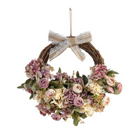 Guirnalda de Ratán Tejida a Mano con Flores Artificiales, Decoración de Pared Estilo Coreano, Flores Biónicas Premium, Decoración Colgante para Ventanas