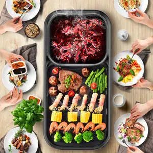 2023 Best Seller di alta qualità sano tavolo da interno senza fumo macchina per pollo antiaderente griglia separata elettrica e pentola calda/