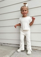 Ensemble de vêtements d'été à imprimé gaufré pour bébés filles-T-shirt à manches courtes et pantalon évasé-Ensemble de salon pour fille