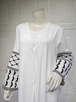 Sharut Turquie Kimono Modeste Robe Musulmane Femme Manches Brodées Crêpe Palestine Kefiyyeh Dubaï Abaya Palestinienne 2025