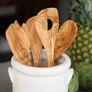 Juego de utensilios personalizados de madera de olivo, set de 5 PCS de lujo, cucharas de cocina para ensalada