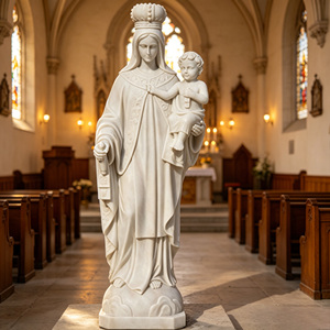 Statue de Notre-Dame du Mont Carmel en marbre blanc, sculpture de la Vierge <span class=keywords><strong>Marie</strong></span> avec l'Enfant <span class=keywords><strong>Jésus</strong></span> sculptée <span class=keywords><strong>à</strong></span> la main pour la décoration d'église - Product Image 5