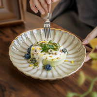 Ensemble de vaisselle en porcelaine glaçure réactive en relief de citrouille Kit d'ustensiles portables de 6 pièces assiette à dîner écologique assiette à salade