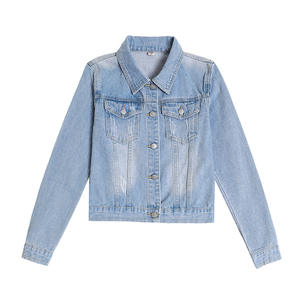 Vente <span class=keywords><strong>en</strong></span> gros de jeans personnalisés pour femmes, vestes <span class=keywords><strong>en</strong></span> <span class=keywords><strong>jean</strong></span> courtes à col rabattu pour femmes, <span class=keywords><strong>veste</strong></span> <span class=keywords><strong>en</strong></span> <span class=keywords><strong>jean</strong></span> ample pour femmes - Product Image 1