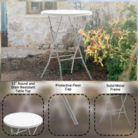 Table pliante ronde de 32 pouces et 43 pouces, table pliante en plastique de hauteur bar, plateau en HDPE avec cadre en métal gris