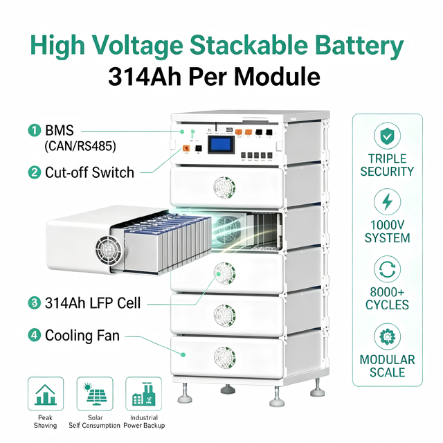 51.2V 314Ah High Voltage Stackable LiFePO4 Battery Module 16kWh Commercial Industrial ESS Energy Storage System Factory Direct