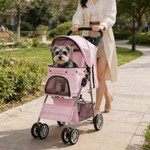 Nouvelle conception, poussettes pour chiens de petite taille en tissu Oxford 300D avec structure en fer, couleur rose, à prix avantageux - Product Image 1