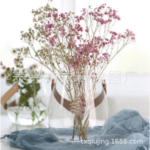 Transparent Glass <b>Vase</b> With Leather Handle Dried Flowers Arrangement Home Decoration Gift - Product Image 1