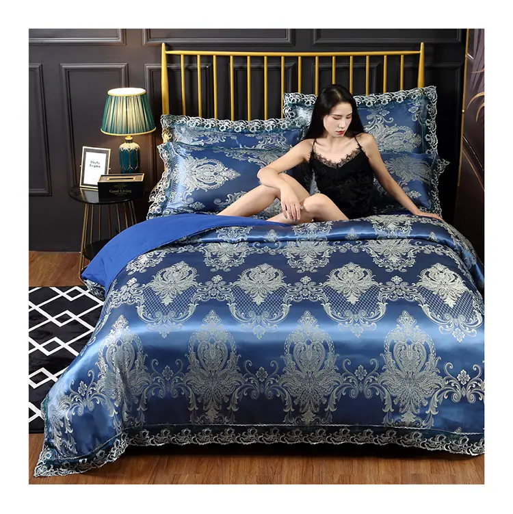 wholesale Silk satin jacquard sheets comforter luxury bedsheet bedding sets