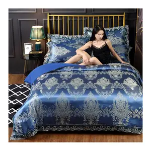 Conjunto de cama de seda cetim jacquard, roupa de cama