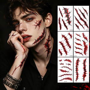 Tatuajes Temporales No Tóxicos, Pegatinas de Tatuajes de Zombis, Horror, Cicatrices Sangrientas, Marcas de Garras, Realistas, Resistentes al Agua, para Halloween y Cosplay - Product Image 3