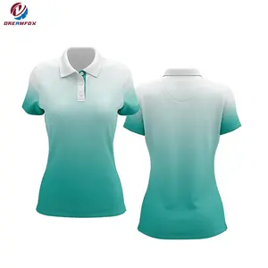 hot selling quick dry womens white to teal blue gradient polo tshirt wholesale custom female polo collar t shirt design