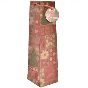 Eco Friendly Reusable Oem Competitive Price Christmas Brown Kraft Paper Gift Packaging Wine Bottle Bags With Handle