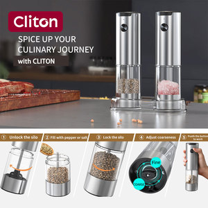 Özel Tasarım Cliton Kelitong Pille Çalışan Harici Ayarlanabilir Baharat Değirmeni Tuz Karabiber Değirmeni Elektrikli Tuz ve Karabiber Öğütücü Seti - Product Image 6