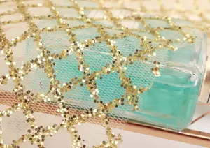 פופולרי רשת טולה שמלת כלה פזיף פוליאסטר זהב טולה בד סריג בית טקסטיל