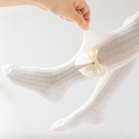 Collant Estivi in Rete per Bambine, Graziosi Leggings Senza Cuciture con Fiocco, Sottili e Traspiranti in Cotone