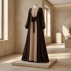 Abaya Negra Bordada de Poliéster, Modesta y Transpirable, Estilo Musulmán, Manga Larga, Corte Holgado, Larga hasta el Suelo, Estilo Indio/Pakistaní - Product Image 3