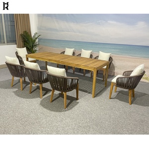 luxury Teak wood outdoor table hotel patio rope/webbing armchair wood dining room set teak outdoor dining set