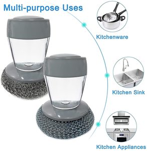 Kitchen Gadgets PET Soap Dispensing Palm <b>Scrub</b> Cleaning <b>Brush</b> Plastic Pot Scrubber Dish <b>Brush</b> With Soap Dispenser - Product Image 3