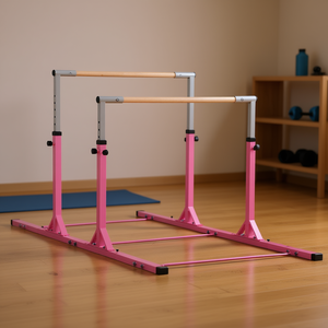 Barras Paralelas Rosas de Gimnasia Junior, 13 Niveles de Altura Ajustables, Barras Horizontales Metálicas de Doble Bloqueo para Interiores - Product Image 2