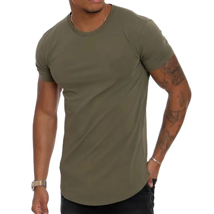 Streetwear hommes Slim Fit à manches longues t-shirt haut OEM palangre ourlet incurvé t-shirt poids léger 93% coton 7% élasthanne Gym t-shirt