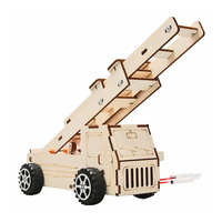 Camion de pompiers hydraulique en bois avec échelle aérienne, modèle T-M167, projet scientifique DIY, jouet d'assemblage manuel pour enfants, créatif et ludique