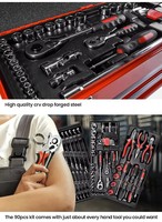 Boîte à outils portable à 2 tiroirs avec un ensemble complet d'outils à main, coffre à outils en acier rouge et tournevis pour la réparation automobile