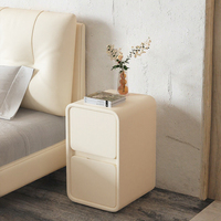 Table de Chevet Minimaliste Moderne en Bois Massif, Écologique et Intelligente, Style Crème Luxe Léger, Meuble de Rangement Domestique