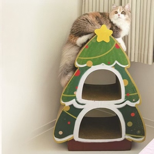 Moderner Weihnachts-Katzenbaum mit Kreativem Design - Langlebiges Kletter- & Kratzbrett & Bettbereich Umweltfreundliche Kartonverpackung - Product Image 1