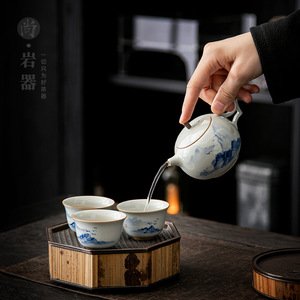 Shangyan Blue And White Hand Painted Teapot With Lid <b>Ceramic</b> Kung Fu <b>Tea</b> Set Household Single <b>Pot</b> Filter Included - Product Image 3