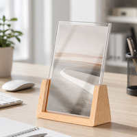 Cadre photo en acrylique transparent avec base en bois, support d'image portrait pour bureau, décoration intérieure et présentoir de cadeaux