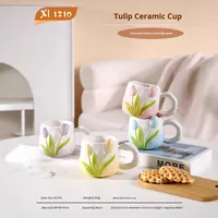 Tasse en céramique avec motif de fleurs gaufrées Couple Tulip Tasses en céramique