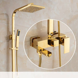 KD-05GS nobile accessori per il <span class=keywords><strong>bagno</strong></span> in ottone dorato doccia a pioggia Guangdong stile quadrato di alta qualità montaggio a parete doccia a cascata - Product Image 2