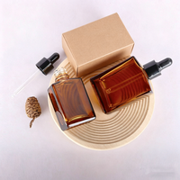 Flacon compte-gouttes en verre ambré rectangulaire carré de 30 ml, 50 ml, 100 ml, compte-gouttes noirs gratuits pour parfum, huile essentielle, emballage cosmétique