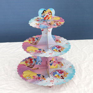 Set <span class=keywords><strong>Display</strong></span> Kue, 3 Tingkat Sekali Pakai Seri Kartun Kertas Ulang Tahun Pernikahan Tampilan Alat Berdiri Rak Tampilan Kue - Product Image 5