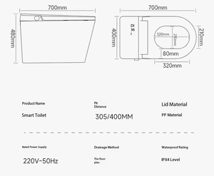 สุขภัณฑ์ชิ้นเดียวแบบตั้งพื้น ดีไซน์หรูหราทันสมัย ระบบ S-trap พร้อมฟังก์ชั่นชำระล้างอัตโนมัติ ฝารองนั่งอัจฉริยะพร้อมระบบทำความร้อน และรีโมทคอนโทรล - Product Image 4