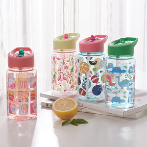 Simple bouteille d'eau en plastique sans BPA étudiants portable poignée transparente tasse de paille tasse d'eau pour enfants tasse de l'espace - Product Image 4