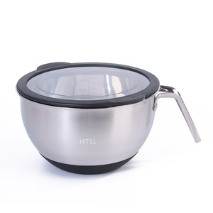 Tazón para Mezclar Huevos Plano y Antideslizante con Base de Silicona Personalizable, Asa/Tapa de Acero Inoxidable para Panadería, Masa, Frutas y Otros - Product Image 6