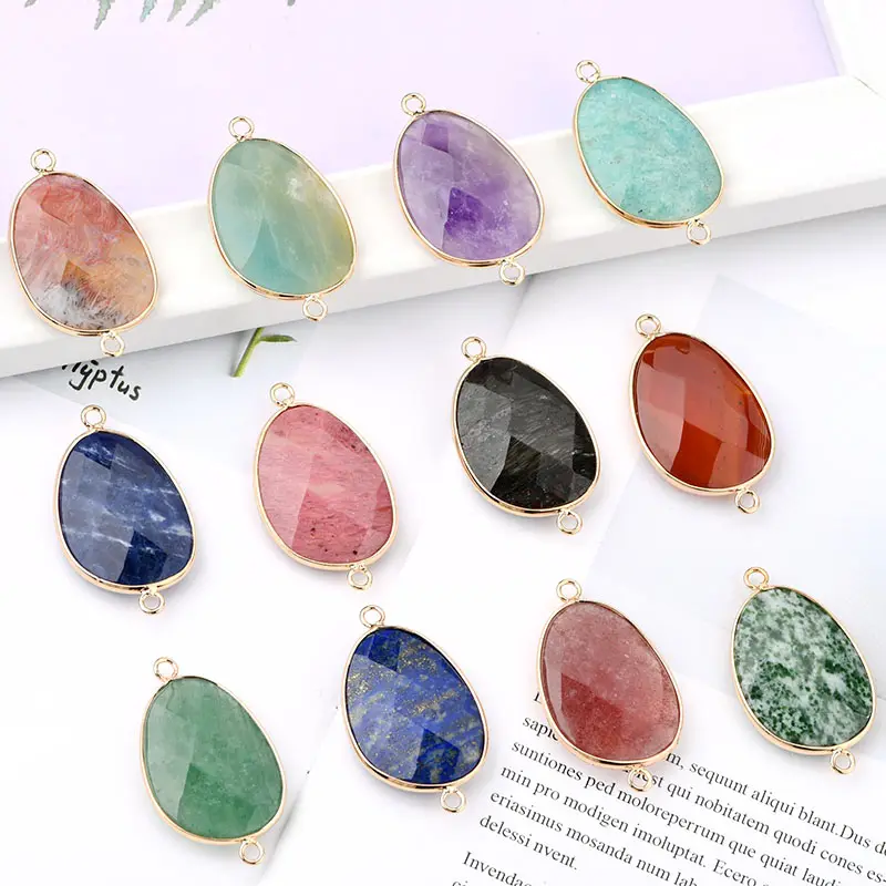 Gold Color Bezel Natural Stone Charm Bead Irregular Charm Connector Charms Stone Beads Jewelry Making