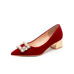Premium Sexy Red Mary Jane <span class=keywords><strong>Zapatos</strong></span> individuales <span class=keywords><strong>Zapatos</strong></span> de novia Luz de lujo Perla <span class=keywords><strong>Tacón</strong></span> <span class=keywords><strong>medio</strong></span> Tallas grandes <span class=keywords><strong>Zapatos</strong></span> de <span class=keywords><strong>tacón</strong></span> alto - Product Image 1