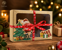 Boîte cadeau en papier kraft personnalisée avec logo, fenêtre et motif de Père Noël et sapin pour emballer les pâtisseries, les bonbons et les biscuits