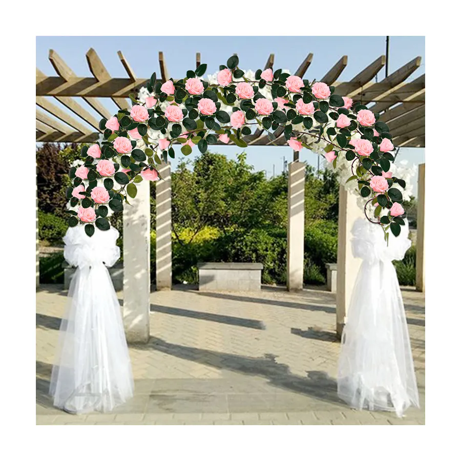 T-12-17 Handmade Hanging Artificial Rose Ivy Faked Floral Vine Flower Garland for Wedding Table Centerpiece Decor