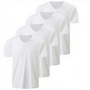 T-shirt pour homme à col en V, manches courtes, coupe classique, imprimé lettres vintage, délavé à l'acide, séchage rapide, 100% coton, blanc et noir - Product Image 2