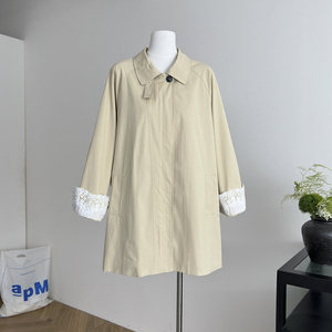 ピーチ自家製ヴィンテージ秋ムースカフレーススプライシングデザインジッパー開閉トレンチコート女性用ルーズフィットトップ - Product Image 3