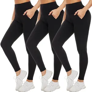 Mallas de Yoga elásticas de 4 vías para mujer, con bolsillos, Control de barriga, pantalones de Yoga de cintura alta para correr y gimnasio