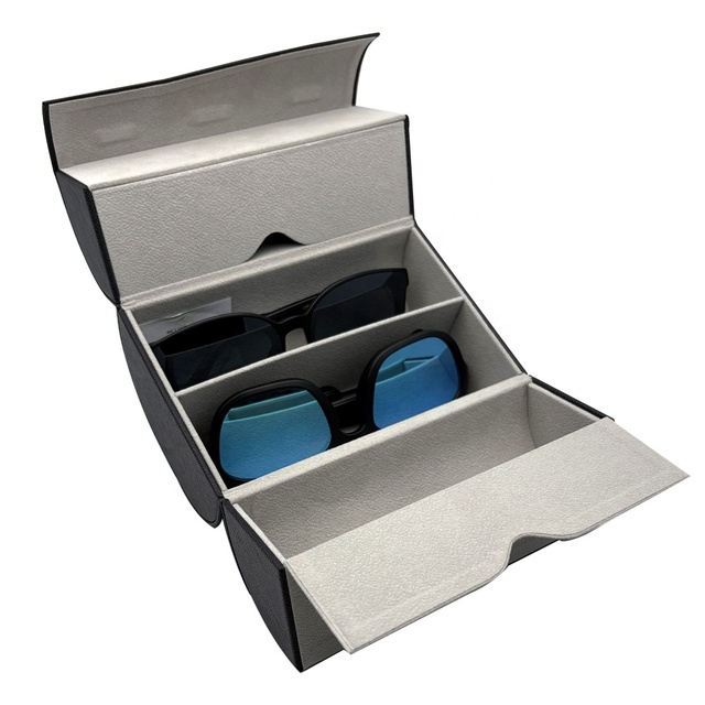 Multifunctional Jewelry Glasses Storage Box Multi-Cell Gift PU Leather Luxury Handmade Case for 4 Pcs Sunglasses