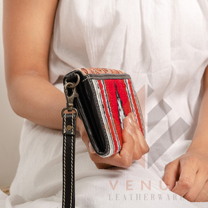 High Quality Women's Genuine Leather Purse Wallet Fashionable <b>Long</b> Design Clutch <b>Bag</b> with Open Closure and Decorative Feathers - Product Image 6