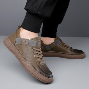 Chaussures décontractées en cuir rétro pour hommes, bout rond, semelle en caoutchouc antidérapante, style marche - Product Image 4