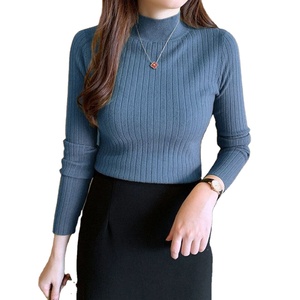 One Size Knitted Sweater Half High Collar Solid Color Base <strong>Shirt</strong> Wearing a Medium Neckline Long Sleeved Top Inside and <strong>Outside</strong> - Product Image 1